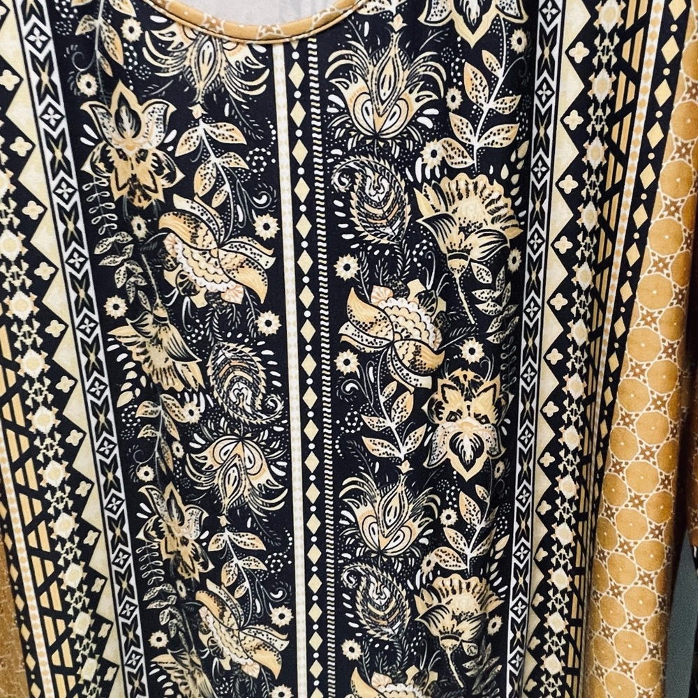 Lilly Women’s Boho Maxi Dress 3/4 Sleeve Mustard Black Floral 4XL Western comfy - Picture 8 of 12